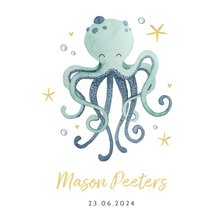 Geboortekaartje jongen octopus oceaan sterren hartjes