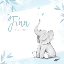 Geboortekaartje jongen olifant dieren blauw illustratie
