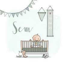 Geboortekaartje ledikant groen met baby