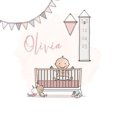 Geboortekaartje ledikant roze met baby