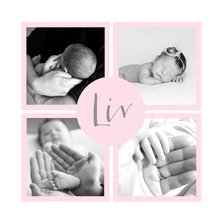 Geboortekaartje vakjes foto's roze meisje