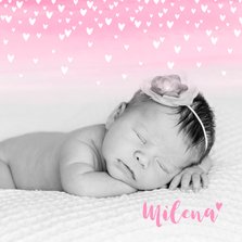 Geboortekaartje lief hartjes aquarel foto roze 