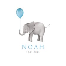Geboortekaartje lief met olifantje en ballon voor een jongen