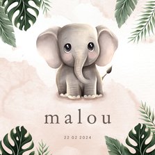 Geboortekaartje lief olifantje roze jungle thema
