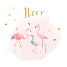 Geboortekaartje meisje flamingo gouden hartjes