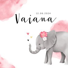 Geboortekaartje meisje lief olifant watercolor hartjes