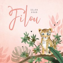 Geboortekaartje meisje luipaard botanisch roze jungle