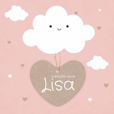 Geboortekaartje meisje met schattig wolkje en hartjes label