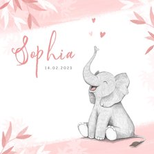 Geboortekaartje meisje olifant dieren roze illustratie