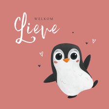 Geboortekaartje meisje pinguin hartjes lief