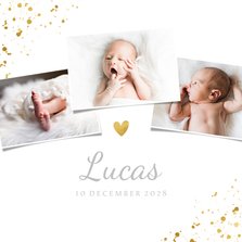 Geboortekaartje met 3 foto's en goudaccenten