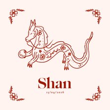 Geboortekaartje met Chinese draak in rood en roze