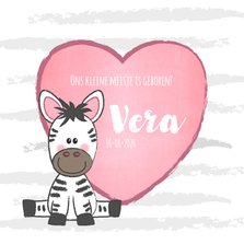 Geboortekaartje met een hartje en een zebra