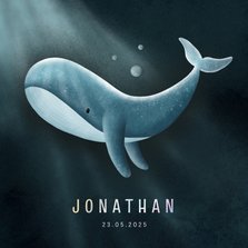Geboortekaartje met een illustratie van walvis in de zee