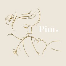 Geboortekaartje met goud 'look' illustratie 'zus kust baby' 