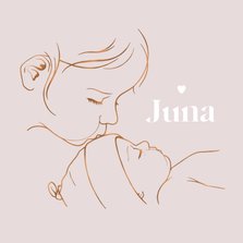 Geboortekaartje met koperlook illustratie 'zus kust baby' 