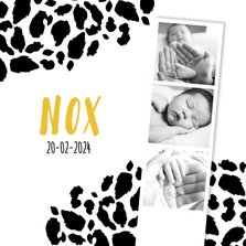 Geboortekaartje panterprint fotostrip zwart-wit 
