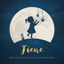 Geboortekaartje silhouet meisje met sterren bij volle maan