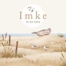 Geboortekaartje strand zee dieren vogels zeehond unisex