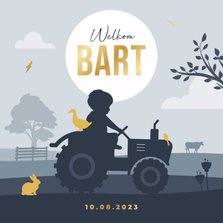 Geboortekaartje tractor boerderij silhouet landschap stoer