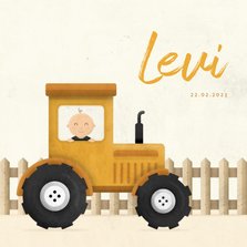 Geboortekaartje tractor met baby en hekje