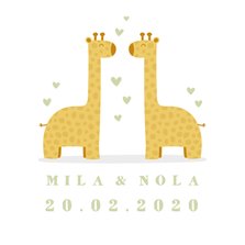Geboortekaartje twee giraffes met hartjes