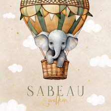 Geboortekaartje unisex vintage luchtballon olifantje lief