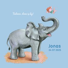 Geboortekaartje van vrolijke olifant met jongetje