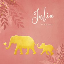 Geboortekaartje voor een meisje Jungle met gouden olifant 