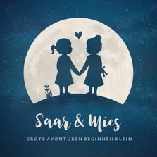 Geboortekaartje voor een meisjes tweeling silhouette in maan