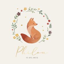 Geboortekaartje vos bloemen vogel lief lente