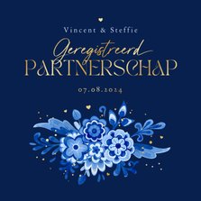 Geregistreerd partnerschap Delfts blauw donker bloemen 