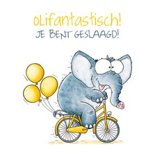 Geslaagd kaart olifant op de fiets "Olifantastisch!"