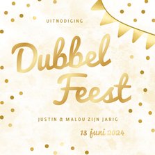 Gouden dubbel kinderfeest met vlaggetjes en confetti