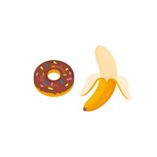 Grappig valentijnskaartje met donut en banaan emojis