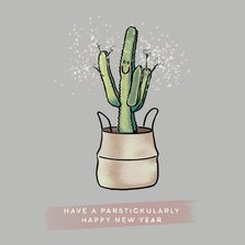 Grappige nieuwjaarskaart van vrolijke cactus met sterretjes