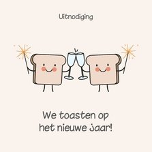 Grappige uitnodiging nieuwjaarsborrel met boterhammen toast