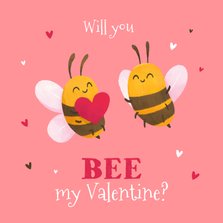 Grappige valentijnskaart met twee bijtjes en hartjes