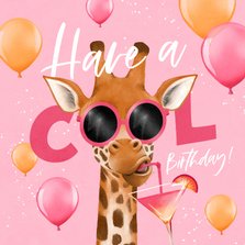 Grappige verjaardagskaart giraf cocktail zomer ballonnen