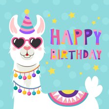 Grappige verjaardagskaart met lama met bril