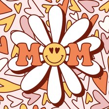 Groovy moederdagkaartje 'MOM' met madeliefje