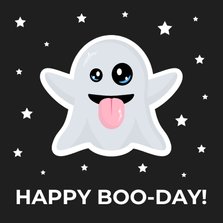 Happy boo-day verjaardagskaartje met emoji spookje