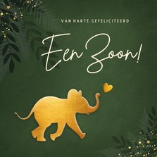 Hip jungle felicitatiekaartje geboorte jongen met olifant 
