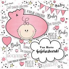 Hippe felicitatie kaart in handlettering-stijl met een baby