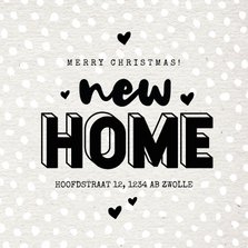 Hippe kerst verhuiskaart new home hartjes en sneeuw