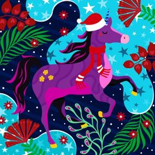 Hippe kerstkaart met unicorn 