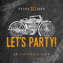 Hippe uitnodiging verjaardag 30 jaar met motor & Let's Party