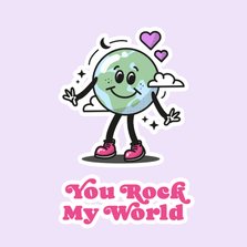 Hippe valentijnskaart met wereldbol you rock my world