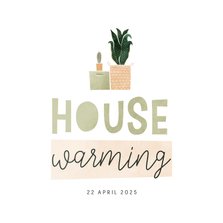 Housewarming uitnodiging met verhuisdoos en plantjes