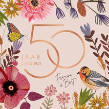 Huwelijks jubileum 50 jaar bloemen & vogel